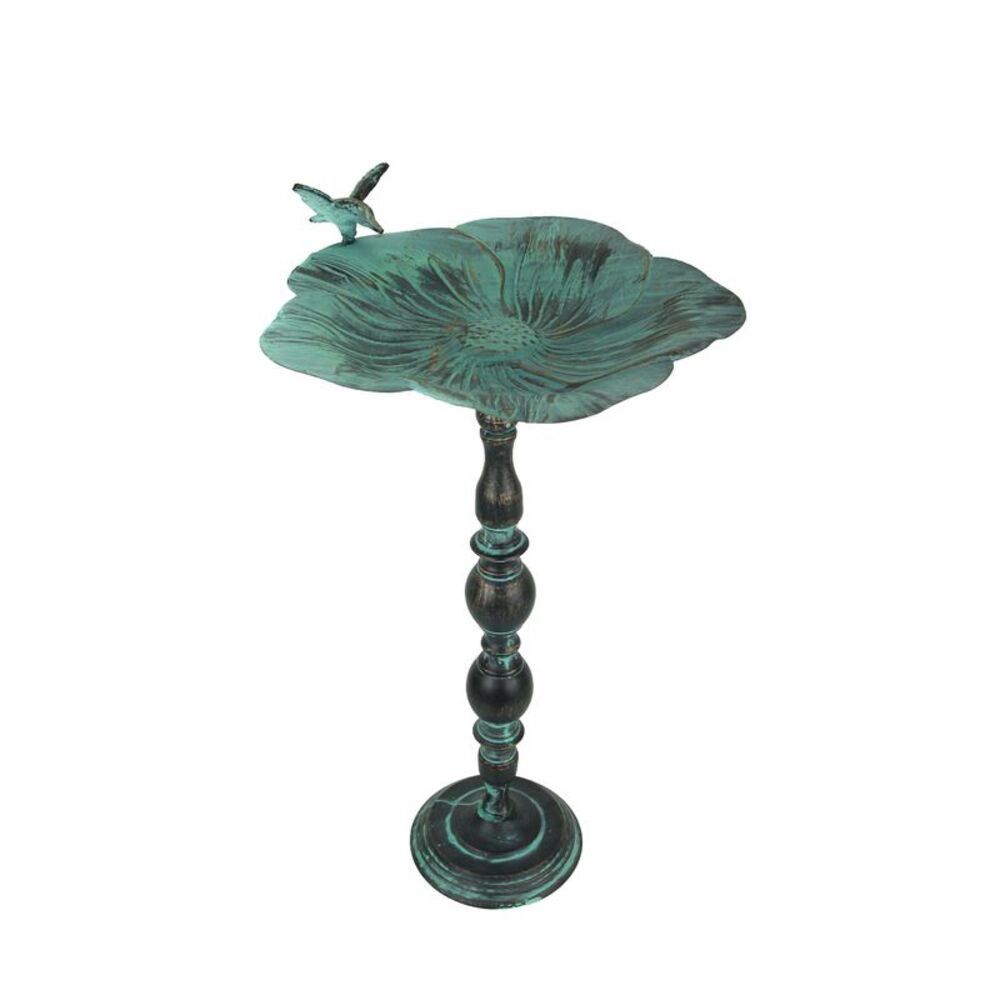 25 Inch Rustic Metal Bird Bath Outdoor Garden Verdigris Water Basin Yard Decor